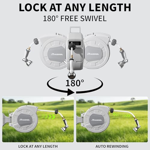 100 FT x 1/2" Retractable Garden Hose Reel Grey - color: Grey