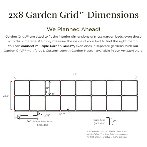 Garden Grid 2x8 | Irrigation System for Garden Bed Watering | Pre-Assembled - size: 2x8, style: Standard