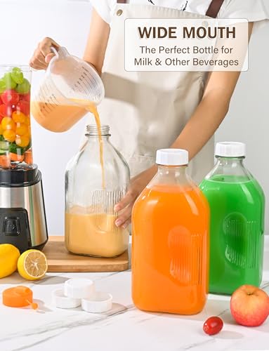 KMIGRUAN 64oz Glass Milk Bottle with Lid, 2Pack Heavy Duty Glass Water Jugs - style: 2Pack