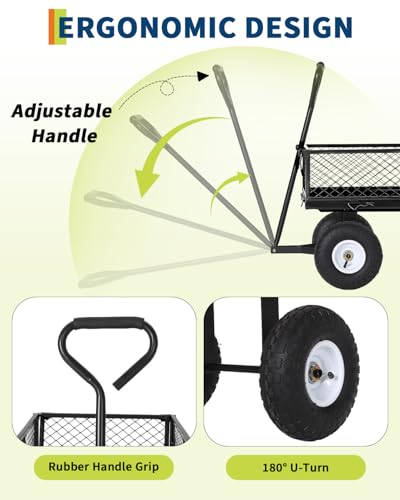 Garvee Versatile Outdoor Utility Cart-400LBS Heavy-Duty, 10" All-Terrain Pneumatic Tires, Easy Maneuverable Lawn Cart with Removable Mesh Panels for Gardening&Landscaping, Black, with Waterproof Liner - color: Black,with Waterproof Liner