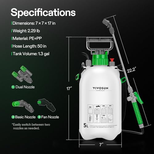 VIVOSUN 1.35 Gal/5L Pump Sprayer, Garden Water Sprayer - size: 1.35 gal
