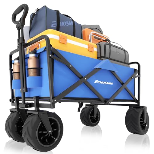 EchoSmile Wagons Carts Foldable Heavy Duty 350L Capacity for Camping, Blue - color: Blue-arrow