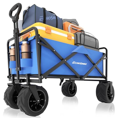 EchoSmile Wagons Carts Foldable Heavy Duty 350L Capacity for Camping, Blue - color: Blue-arrow