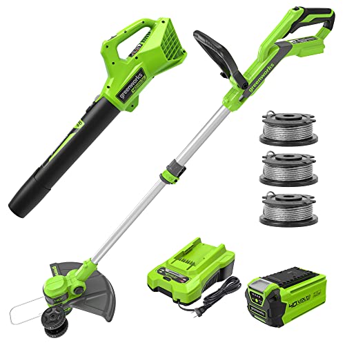 Greenworks 40V 13 in String Trimmer & 350 CFM Blower Combo, 2.0 Ah Battery - size: New Combo (Trimmer + Blower + Spools), style: String Trimmer