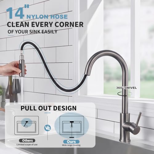 Tohlar Gray Kitchen Faucets with Pull Down Sprayer and Deck Plate - color: Gray, style: Standard