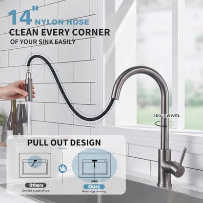 Tohlar Gray Kitchen Faucets with Pull Down Sprayer and Deck Plate - color: Gray, style: Standard