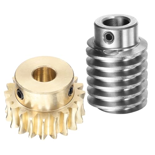 uxcell Worm Gear Set 20T 1.5 Module 20:1 Reduction Rate, Right Rotation Drive Gear Box Wheel Reduce Transmission Part (Brass Gear-10mm Bore, #45 Steel Rod 12mm Bore) - size: 10mm x 12mm