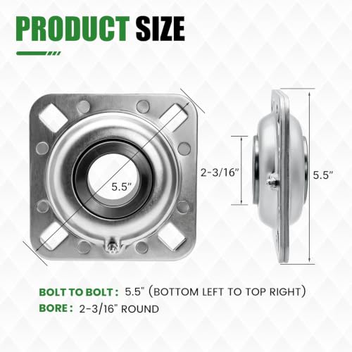 Disc Harrow Flange Bearing 2-3/16" Round Bore, 4-Bolt Harrow Disc Bearing Compatible with FD211RB FD211RBA, Harrow Disc Bearing 2-3/16 Inch Bore Replacement for Agricultural Tool Case-IH New Holland