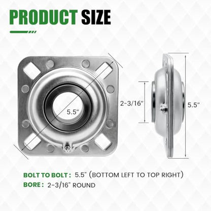 Disc Harrow Flange Bearing 2-3/16" Round Bore, 4-Bolt Harrow Disc Bearing Compatible with FD211RB FD211RBA, Harrow Disc Bearing 2-3/16 Inch Bore Replacement for Agricultural Tool Case-IH New Holland