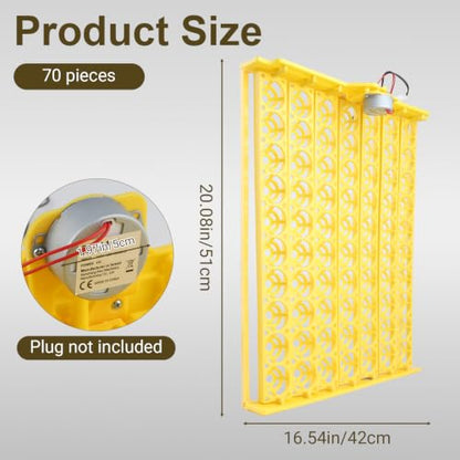Automatic Egg Turner Tray, 70 Eggs Fully Automatic Incubator Tray with Motor, 110V Plastic Egg Turning Device Universal for Hatching Chickens, Ducks, Geese, Pigeons, Birds, Quail