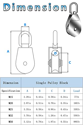 Pulley Block 304 Stainless Steel Rope Cable Pulleys - size: M25 3Pack