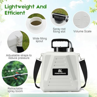 2 Gallon Battery Powered Sprayer,Electric Weed Sprayer 3 Mist Nozzles Yard - color: White