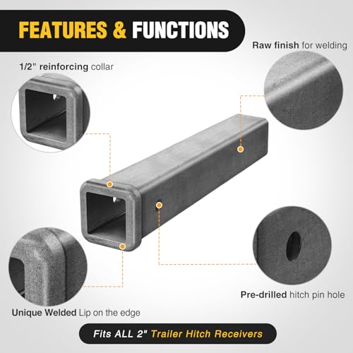 Nilight Hitch Adapter 2" x 12" Combo Bar Trailer Receiver Tube | Weld-on Raw Steel Hitch Bar Heavy Duty Unpainted Steel Receiver Extension - color: 2" x 12" Receiver Steel