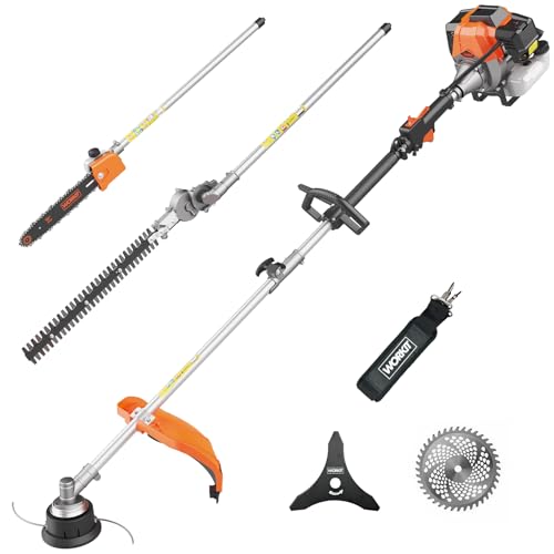 WORKIT 43cc 5-in-1 Gas Weed Wacker 17" Hedge Trimmer,Brush Cutter,Pole Saw - size: 43 cc