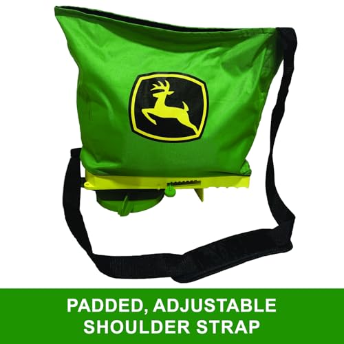 John Deere 25 lb Handheld Bag Seeder Spreader with Waterproof Bag, Enclosed Gears, Adjustable Shoulder Strap, Rear Baffle