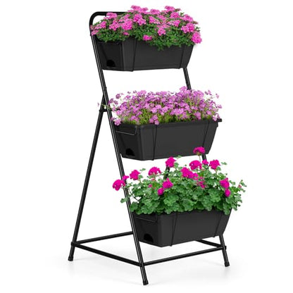 Raised Garden Bed 3 Tier Vertical Garden Planter Elevated Planter Boxes Outdoor Herb Planter with Drainage Holes Removable Tray for Patio Balcony Porch Black - color: Black