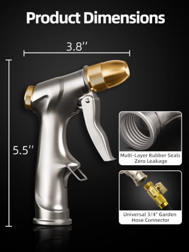 Heavy Duty Metal Garden Hose Nozzle Sprayer with 4 Spray Patterns