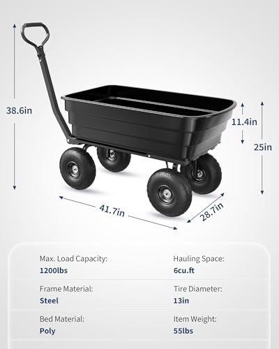 Poly Garden Dump Cart Yard Wagon Utility ATV Trailer Lawn Mower