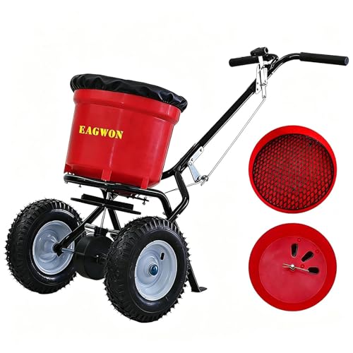 50lb Broadcast Spreader, Capacity Lawn Spreader & Fertilizer Spreader, Rustproof Poly Hopper, Adjustable Drop Rate, All-Terrain Pneumatic Tires, Epoxy-Coated Frame for Lawn Care, Red - size: 50lb