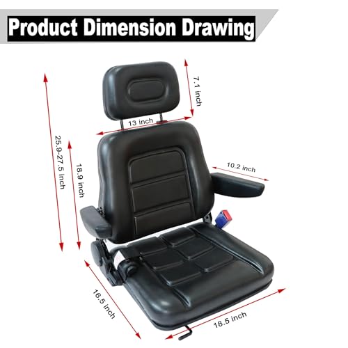 GXARTS Universal Forklift Excavator Tractor Seat with Adjustable Angle Back Micro Switch and Slide Compatible with Tractor Excavator Skid Loader Backhoe Dozer Telehandler Equipment Construction