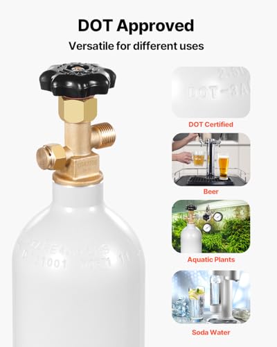 VEVOR CO2 탱크, 1.1kg(2.5파운드) 새로운 알루미늄 합금 실린더, 라이트 그레이 스프레이 코팅이 된 CO2 에어 탱크, CGA320 밸브 및 조절 가능한 압력, 생맥주 디스펜싱 및 소다 메이커용 DOT 승인 실린더 - size: 2.5 lbs
