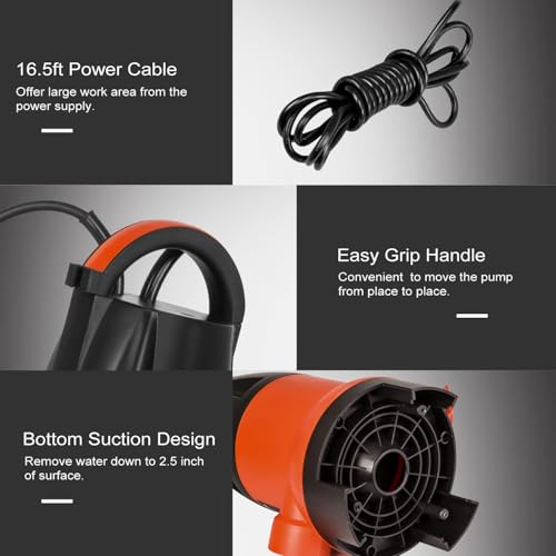 Prostormer 1HP 3700GPH Submersible Sump Pump with Automatic Float Switch - color: Orange