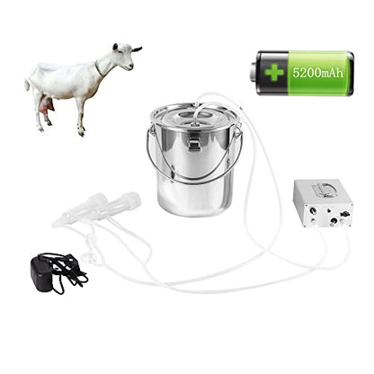 7L Goat Milking Machine,Rechargeable Battery Milker Powered Pulsation Vacuum Pump with 2 Teat Cups,Stainless Steel Buckets for Goats(13200mAh Battery) - size: 7L