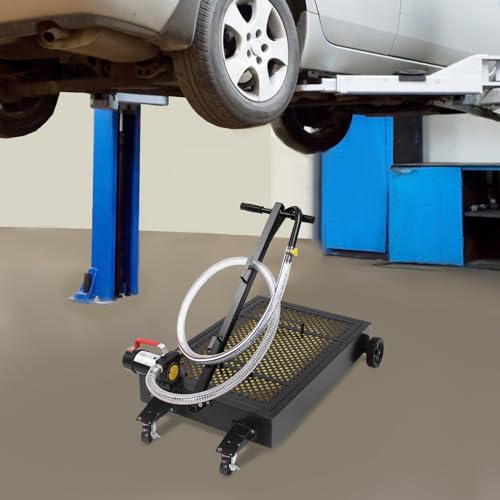 17 Gallon Oil Drain Pan with 155W Electric Pump & 7.2 Ft Hose Low Profile Oil Drain Tank Oil Drain Cart with Foldable T-Handle, Oil Change Pan for Car, SUV, Truck - size: B-17 Gallon Oil Drain Pan 155W Electric Pump