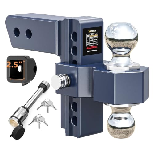 Adjustable Trailer Hitch, Drop Hitch for 2.5 Inch Receiver, 6 inch Aluminum Truck Hitch, 2 and 2-5/16 inch Balls, 18,500 LBS GTW,Bule Tow Hitches with Two Anti-Theft Locks
