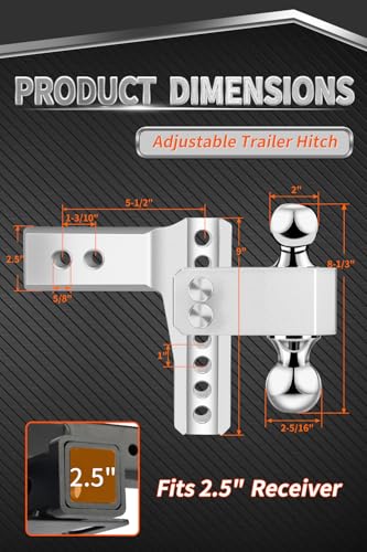 METOWARE 2.5'' Aluminum Adjustable Trailer Hitch, 6'' Drop/Rise,18K GTW - color: Sliver, size: 6'' Drop
