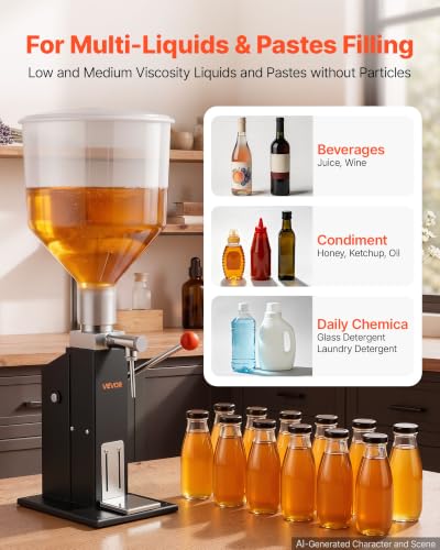 VEVOR Manual Filling Machine, 5-60 ml, 10 L Hopper, Paste Liquid Filler - size: Manual:5-60 ml
