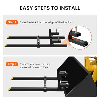60'' Clamp on Pallet Forks, 4000LBS Bucket Fork Attachment Stabilizer - size: 60 inch-4000lbs