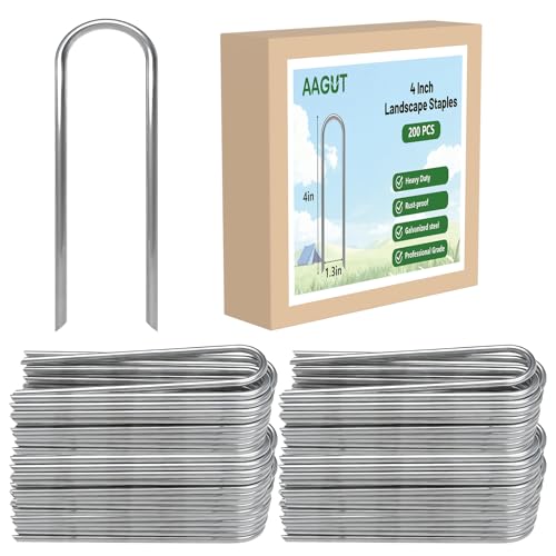 AAGUT U Shaped Garden Stakes 4 Inch, Galvanized Landscape Staples for Tube - size: 4" x 200 Pcs