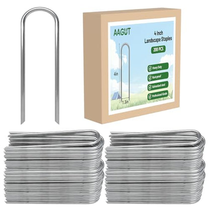 AAGUT U Shaped Garden Stakes 4 Inch, Galvanized Landscape Staples for Tube - size: 4" x 200 Pcs
