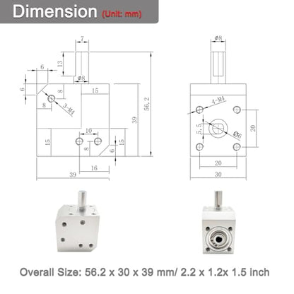 1:1 Mini Right Angle Gearbox for 37mm Diameter DC Motor 1M 20T 6mm Bore Input 90 Degree Gearbox - style: 6mm Bore Input