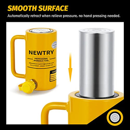 NEWTRY 50T Long Hydraulic Ram Jack, 4" Stroke Porta Power Auto Retract - size: 50T