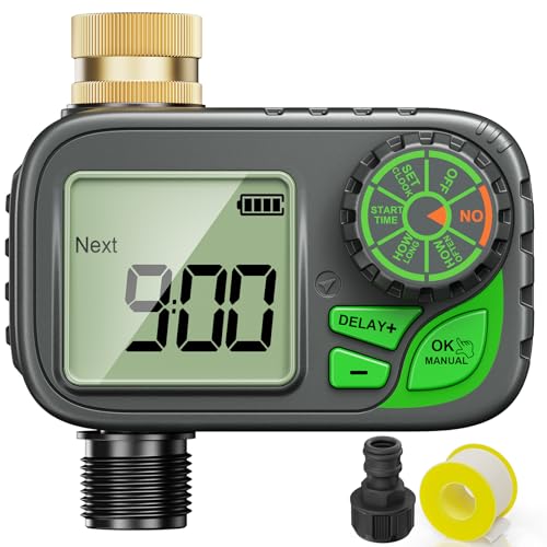 Sprinkler Timer Programmable Water Hose Timer with Rain Delay, Brass Inlet - color: Gray