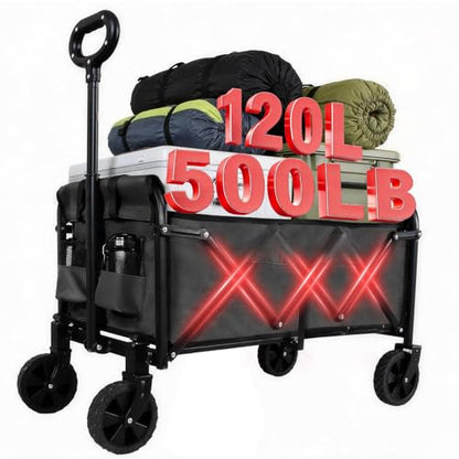 Foldable Wagon Cart, Utility Wagon with All Terrain Wheels - color: Black, size: Medium without Tailgate