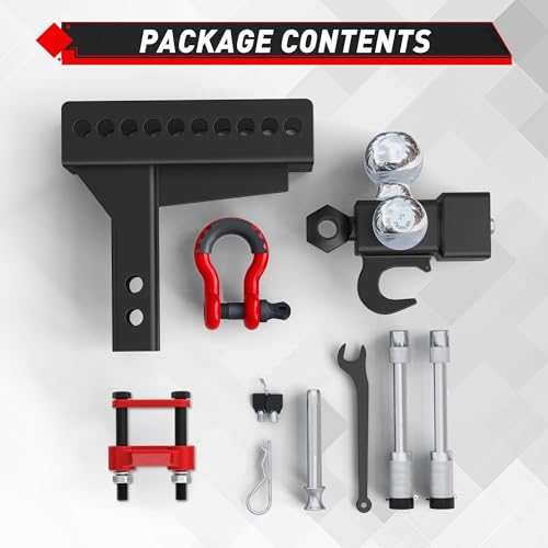 TYT Adjustable 5-in-1 Tri-Ball Hitch Ball Mount for 2-Inch Receiver - size: Adjustable Tri-Ball with Hook & Shackle