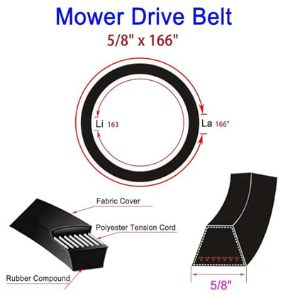 133-7075 Lawn Mower Tractor Deck Belt 5/8" x 166" Replacement for 126-7731