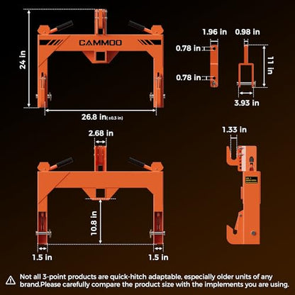 CAMMOO 3-Point Quick Hitch with 2" Receiver, Orange - color: Orange