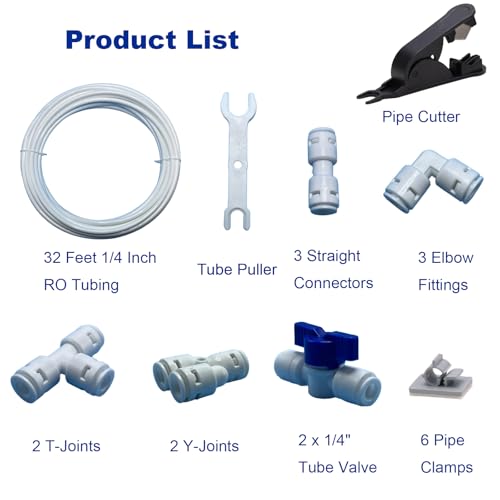1/4" RO Tubing Kit 32FT, Water Line with Quick Connect Fittings