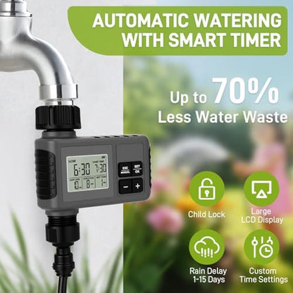 66FT Drip Irrigation System with Water Timer, Automatic Garden Watering Kit