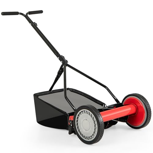 IRONMAX 14 Inch 5-Blade Push Reel Mower, Removable Grass Catcher, Red - color: Red, size: 14 Inch