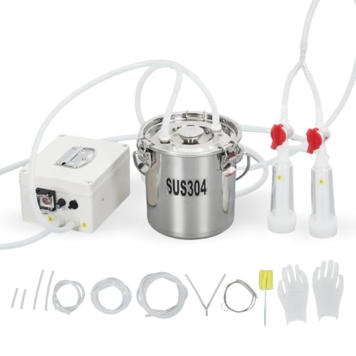 Milking Machine with Adjustable Suction, Electric Automatic Pulsation Vacuum Milker with 3L 304 Stainless Steel Bucket - size: 3L