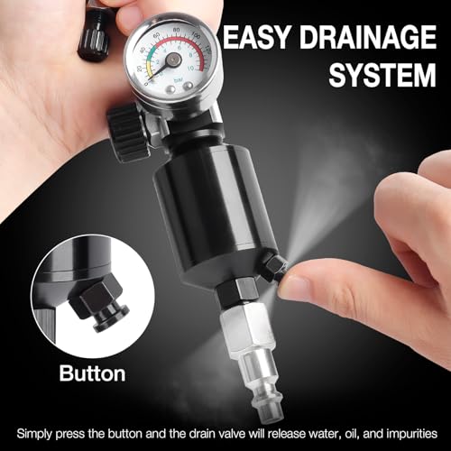 YUZES Spray Gun Air Regulator with Water Separator, 1/4" NPT, 0-140 PSI