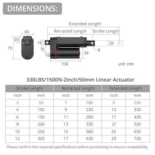 Justech 330LBS/1500N-2inch/50mm 12V Linear Actuator with Bracket, Black - size: 1500N-50mm