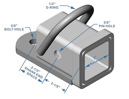 TOPTOW Bolt-on ATV/UTV Trailer Hitch Receiver Adapter for 2 inch Receivers, 5/8 inch Bolt Kit - size: Bolt-on 2" Receiver, 5/8" Bolt Kit