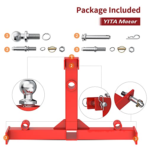 YITAMOTOR 3 Point Trailer Hitch with 2" Receiver for Category 1 Tractors