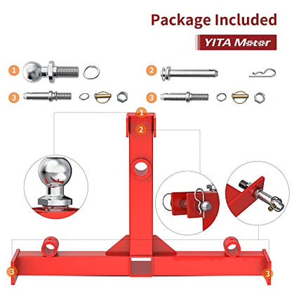 YITAMOTOR 3 Point Trailer Hitch with 2" Receiver for Category 1 Tractors